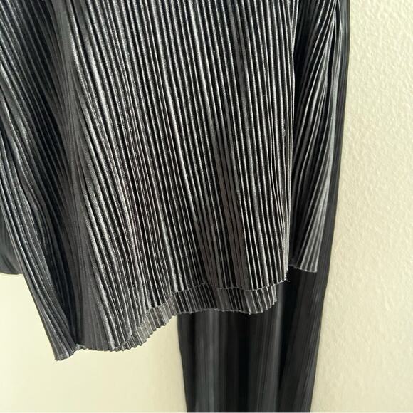 Zara Black Straight Flare Semi Sheer Black Vertical Accordion Crinkle Pants S - Picture 6 of 9